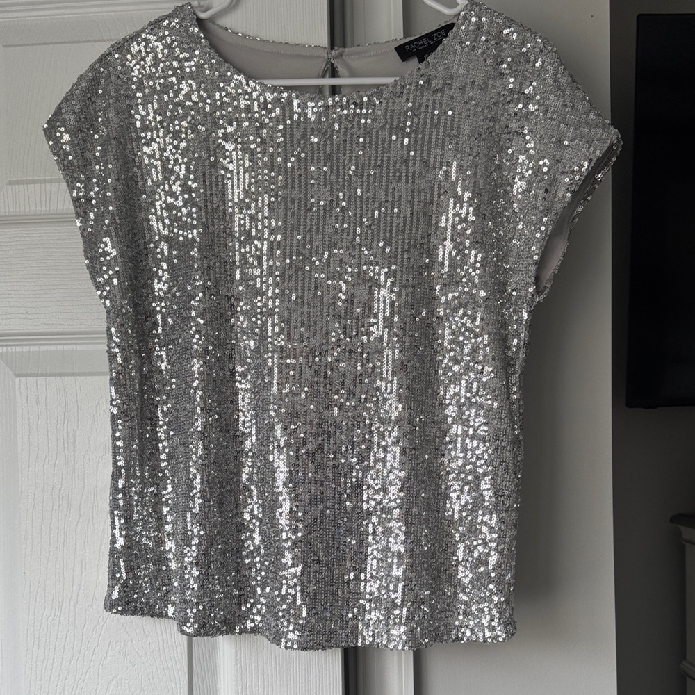 Rachel Zoe Sparkling Silver Sequin Blouse
